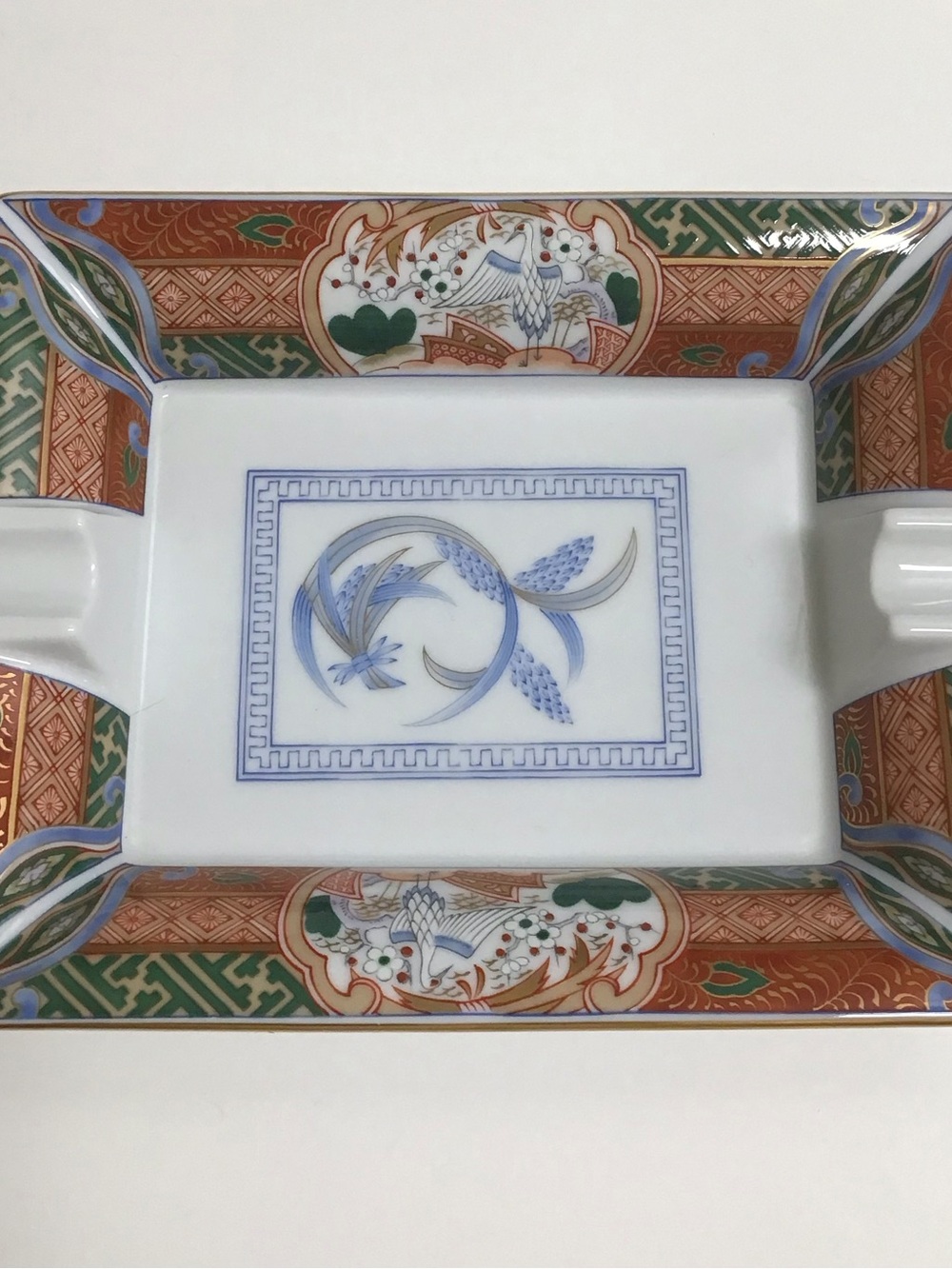 Vintage Imari ? Ashtray Cigar Asian Porcelain 7.5โ Rectangle Cranes Floral Gold - Picture 7 of 11